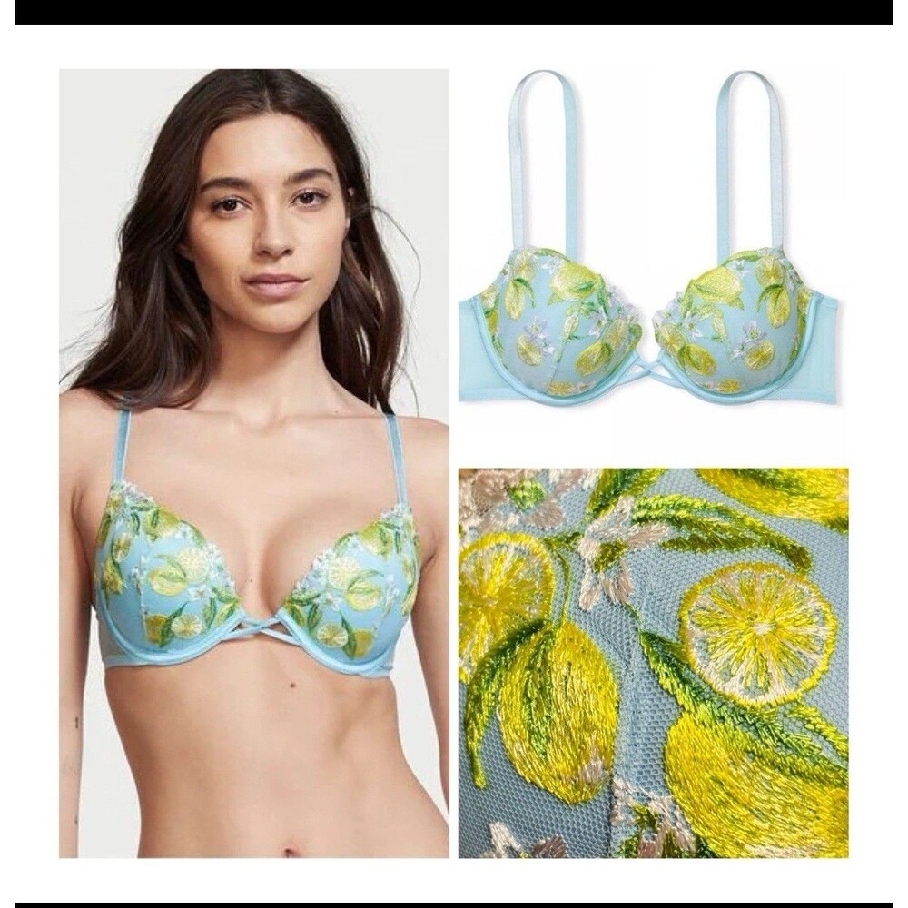Victoria's Secret Nwt Dream Angels Blue w/ Lemons Unlined Uplift Sling Bra